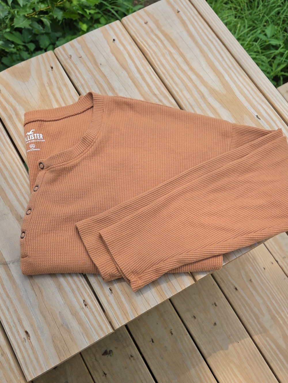 Hollister Waffle Henley Long Sleeve - Burnt Orange